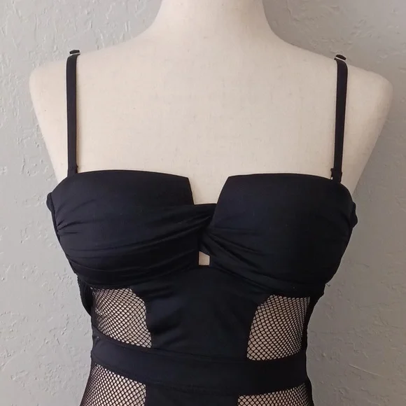 Black one piece net swimsuit - Picture 2 of 11